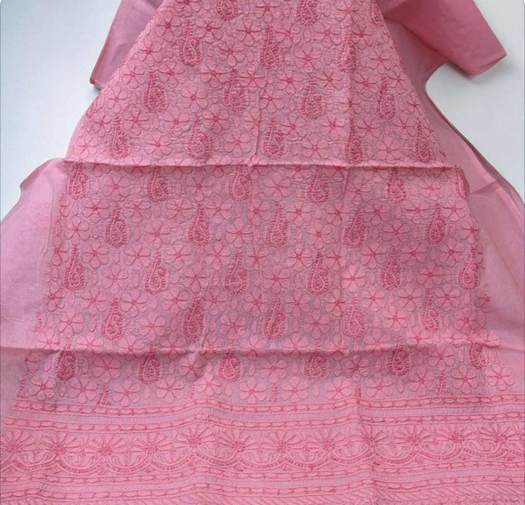 Pink on Pink plain Indian Chikankari Shirt
