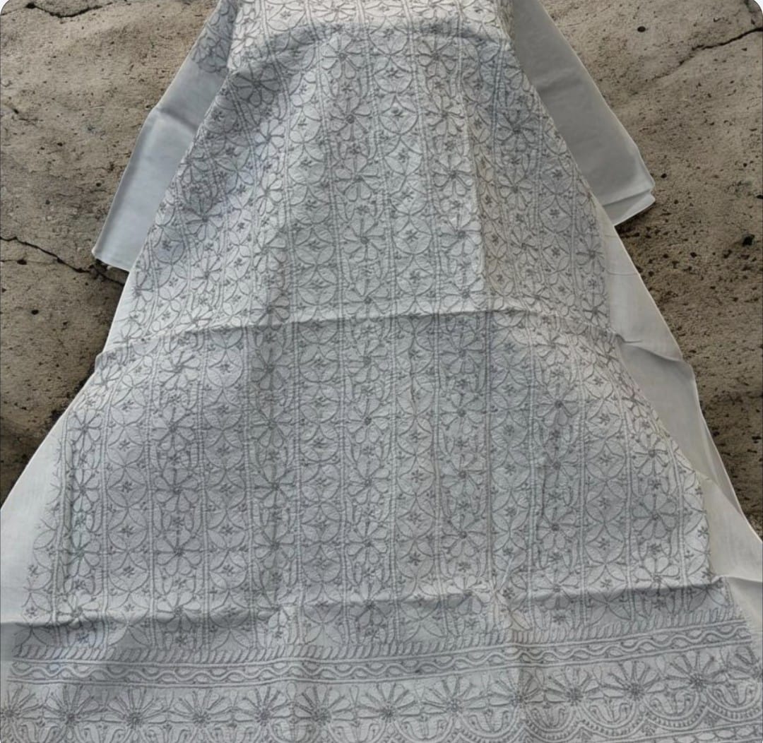 Dark grey on grey plain Indian Chikankari Shirt