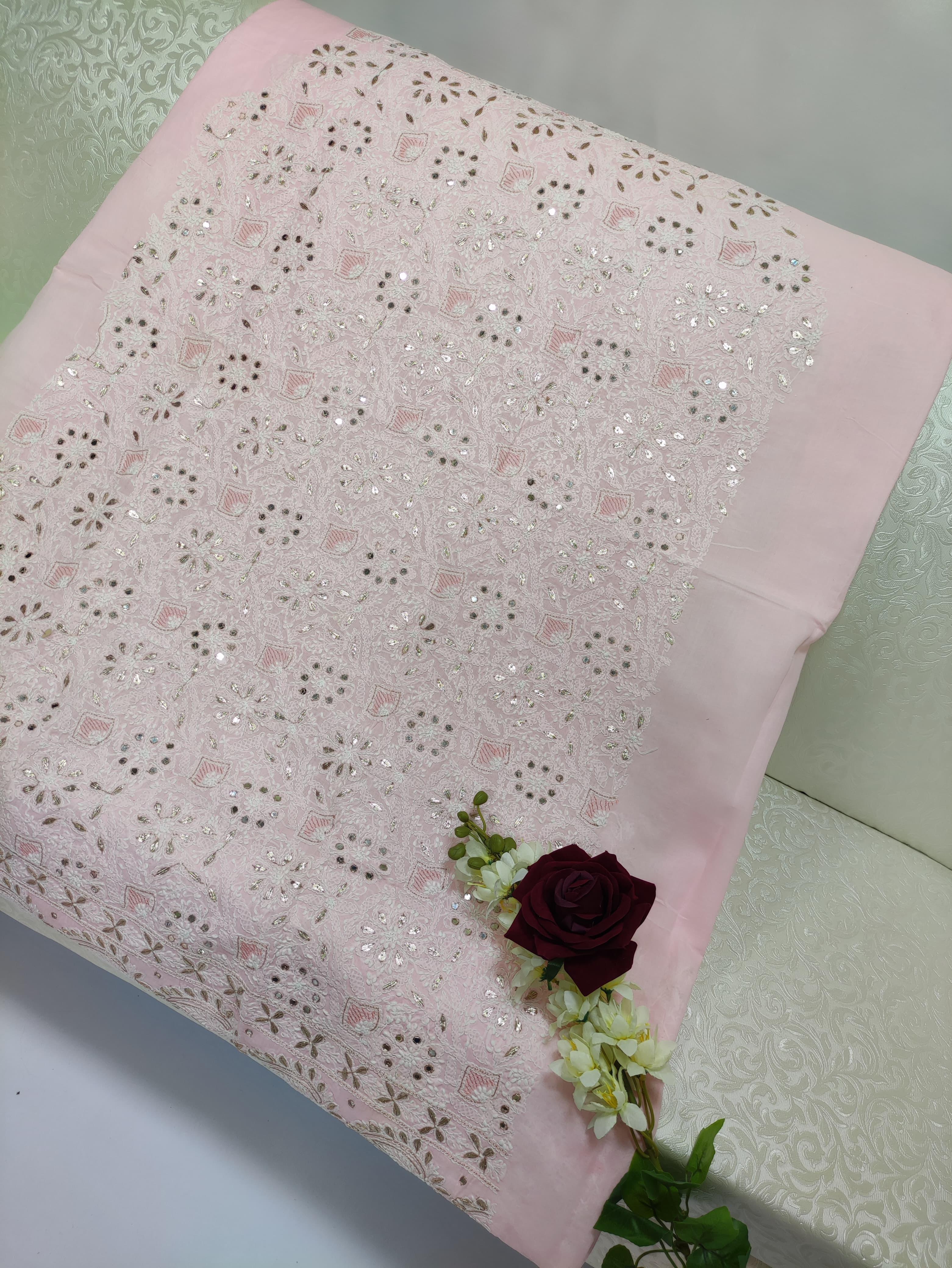 Powder Pink Indian Chicken Kaari with gota Shirt