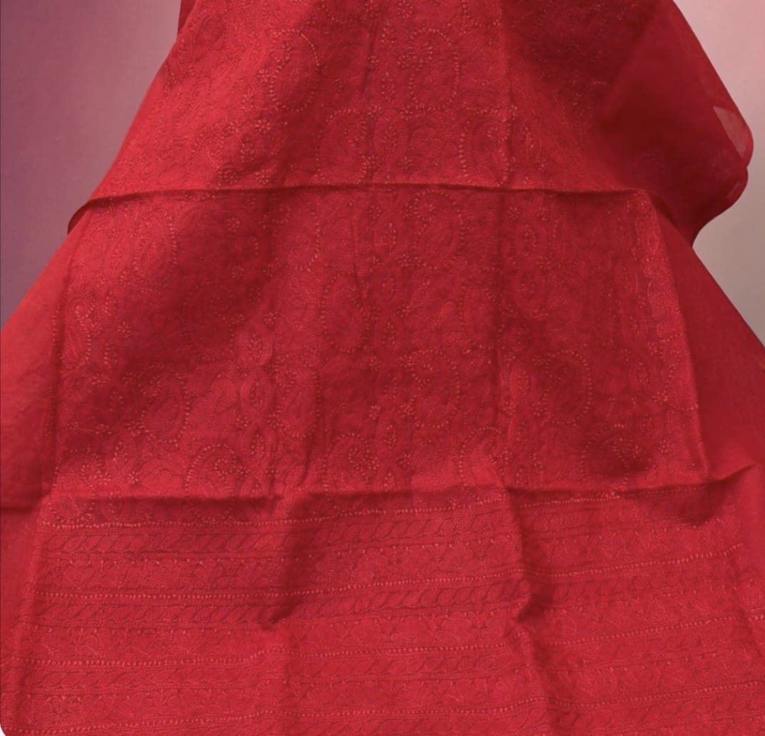 Red on Red Plain Indian Chikankari Shirt
