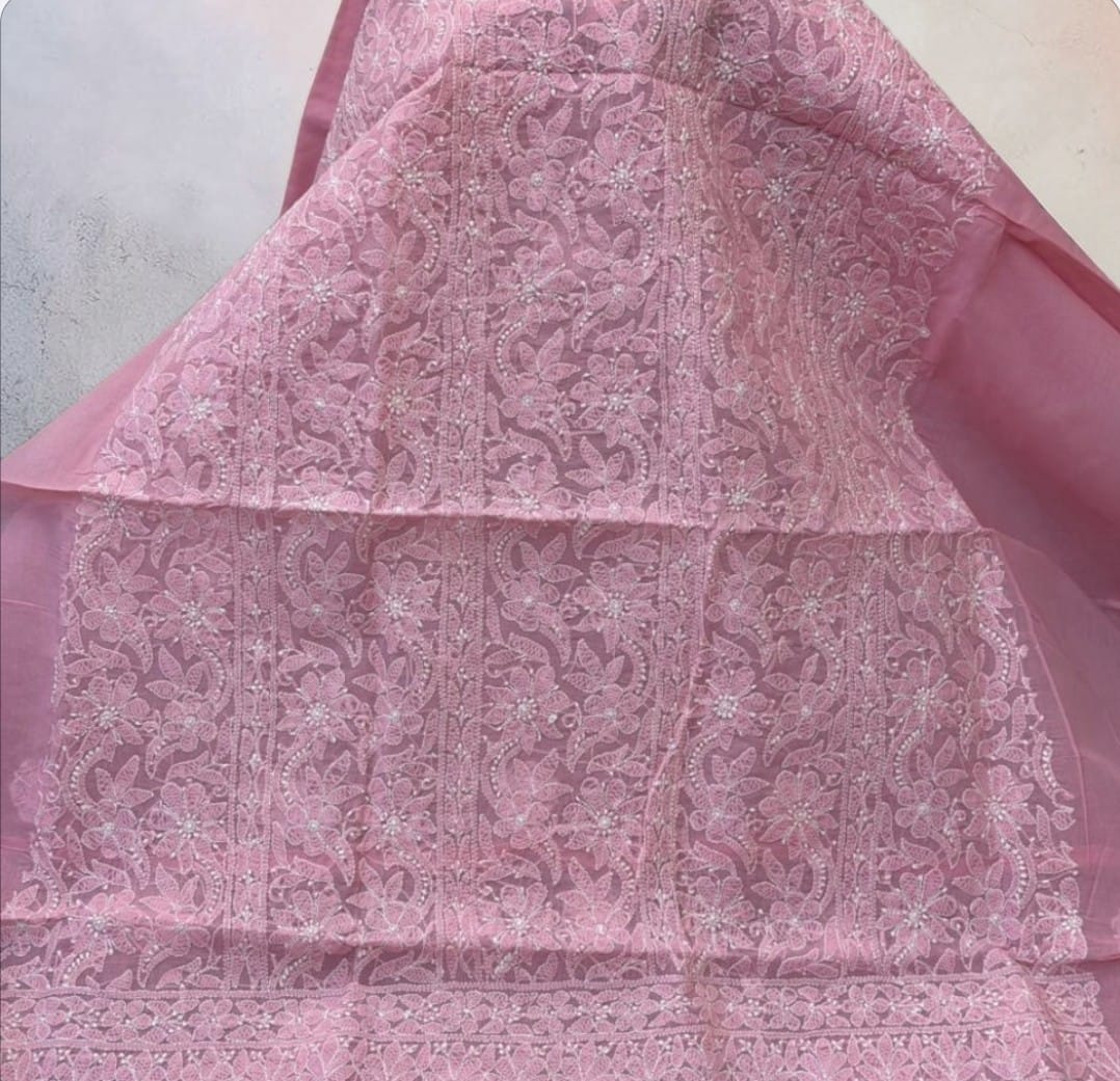 Coral Pink plain Indian Chikankari Shirt