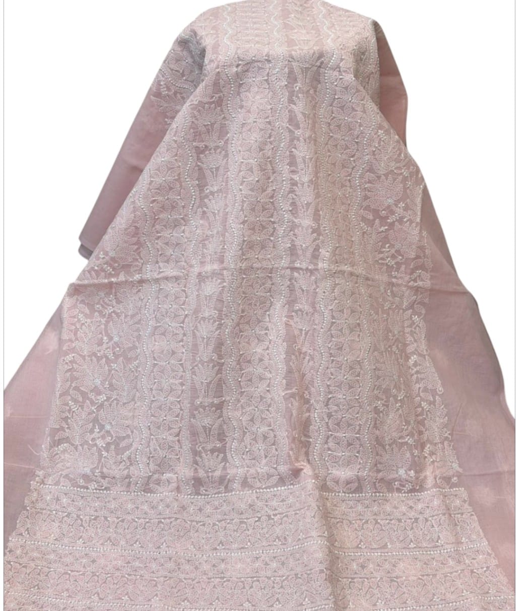 Peachy Pink plain Indian Chikankari Shirt
