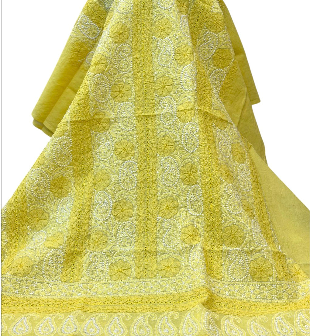 Light and dark yellow Indian Chikankari with net shirt