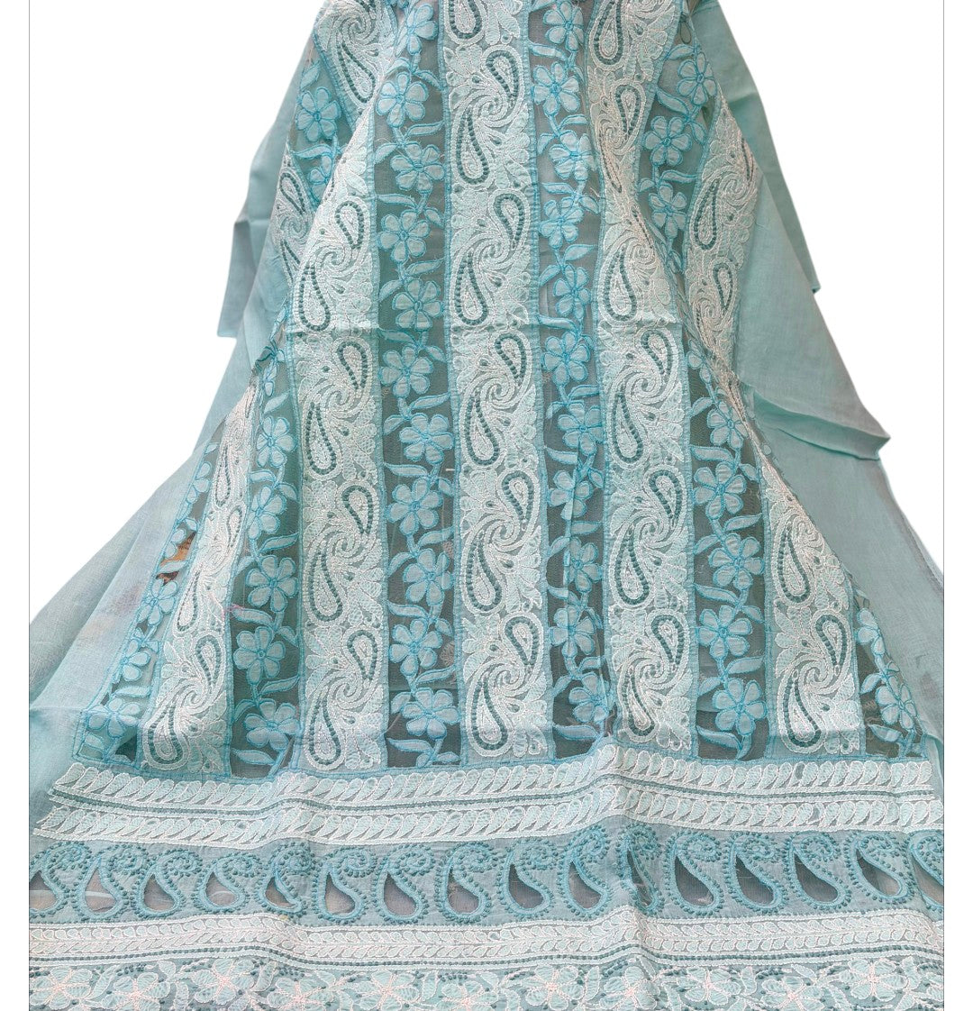 Light blue Indian Chikankari with net shirt