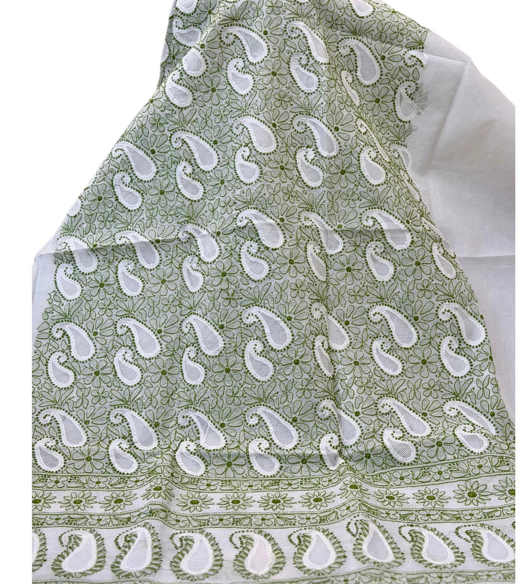 White and green Indian Chikankari with net shirt