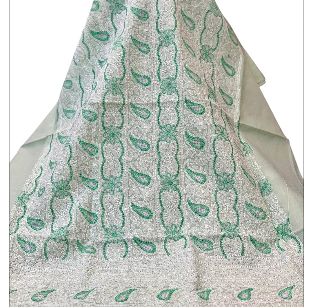 White and green Indian Chikankari with net shirt