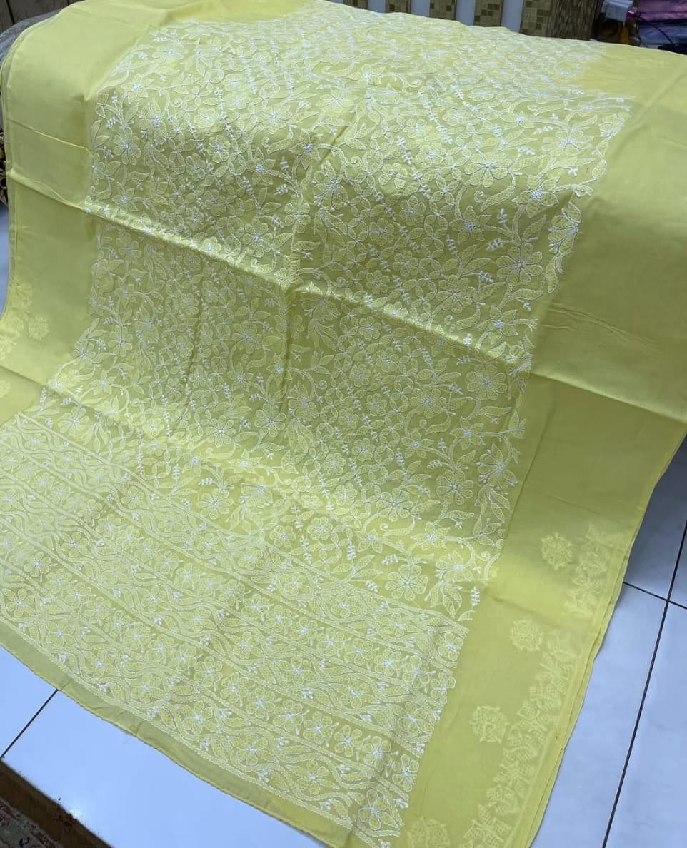 Lime Yellow  Plain Indian Chickankari Shirt