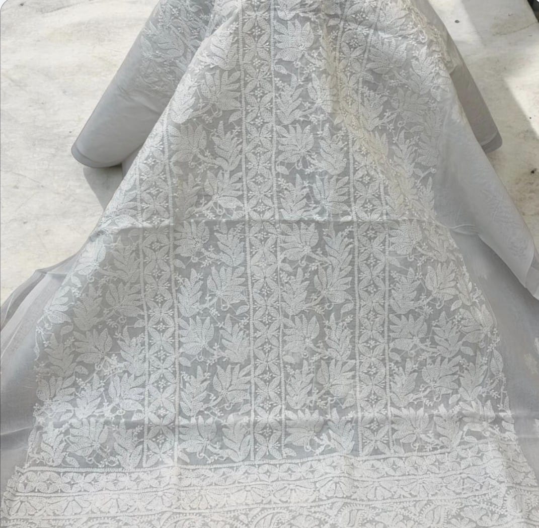 Pure White  Plain Indian Chickankari Shirt