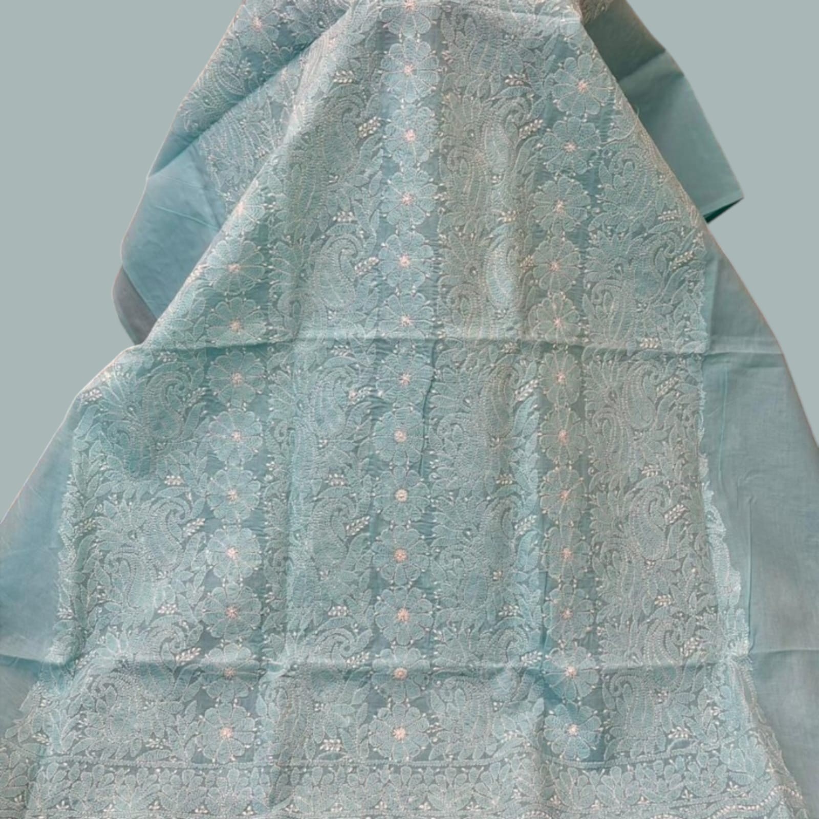 Light Ferozi Plain Indian Chikankari Shirt