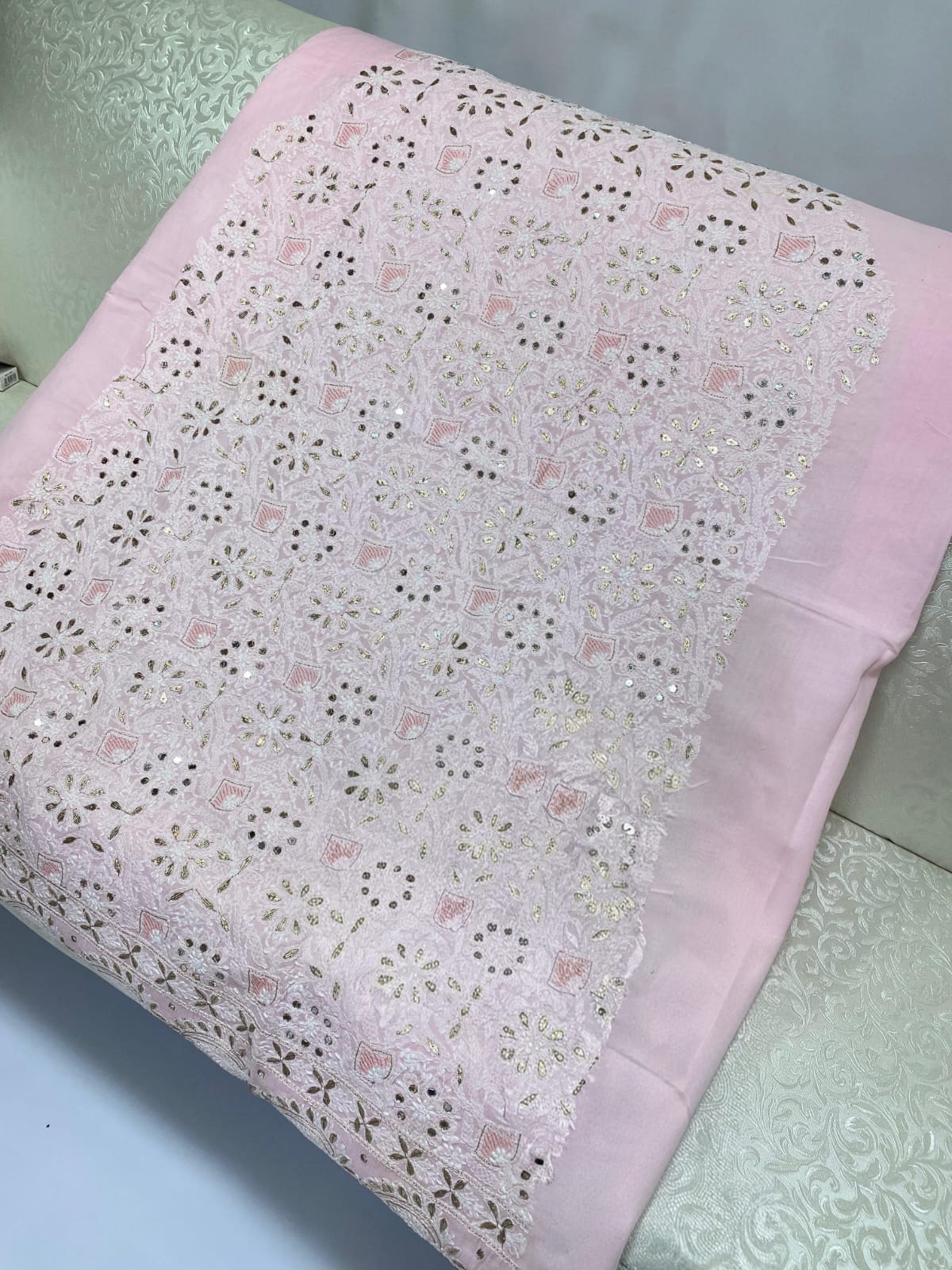 Powder Pink  Lakhnowi Chickankari with gota  Shirt